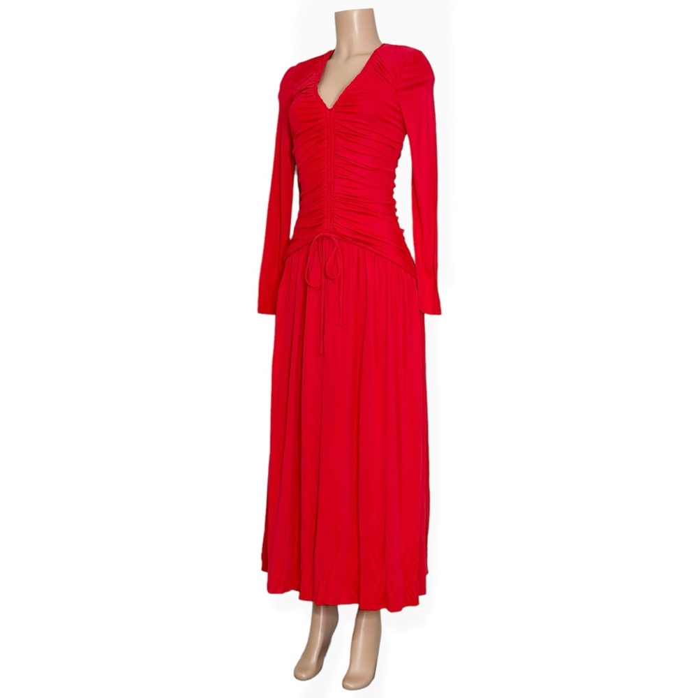 FARM Rio Red Long Sleeve Ruched Midi Dress - Picture 7 of 12
